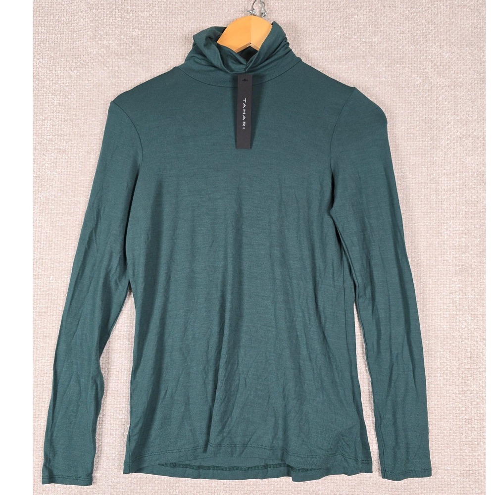 Tahari Womens Sz XS Dark Green Modal Spandex Long Sleeve Turtleneck Top Layering
